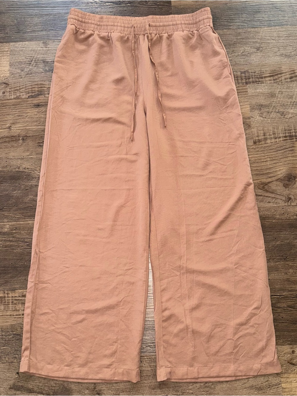 Flowy XL Dusty Peach Tan Wide Leg Drawstring Lounge Pants Lightweight Casual